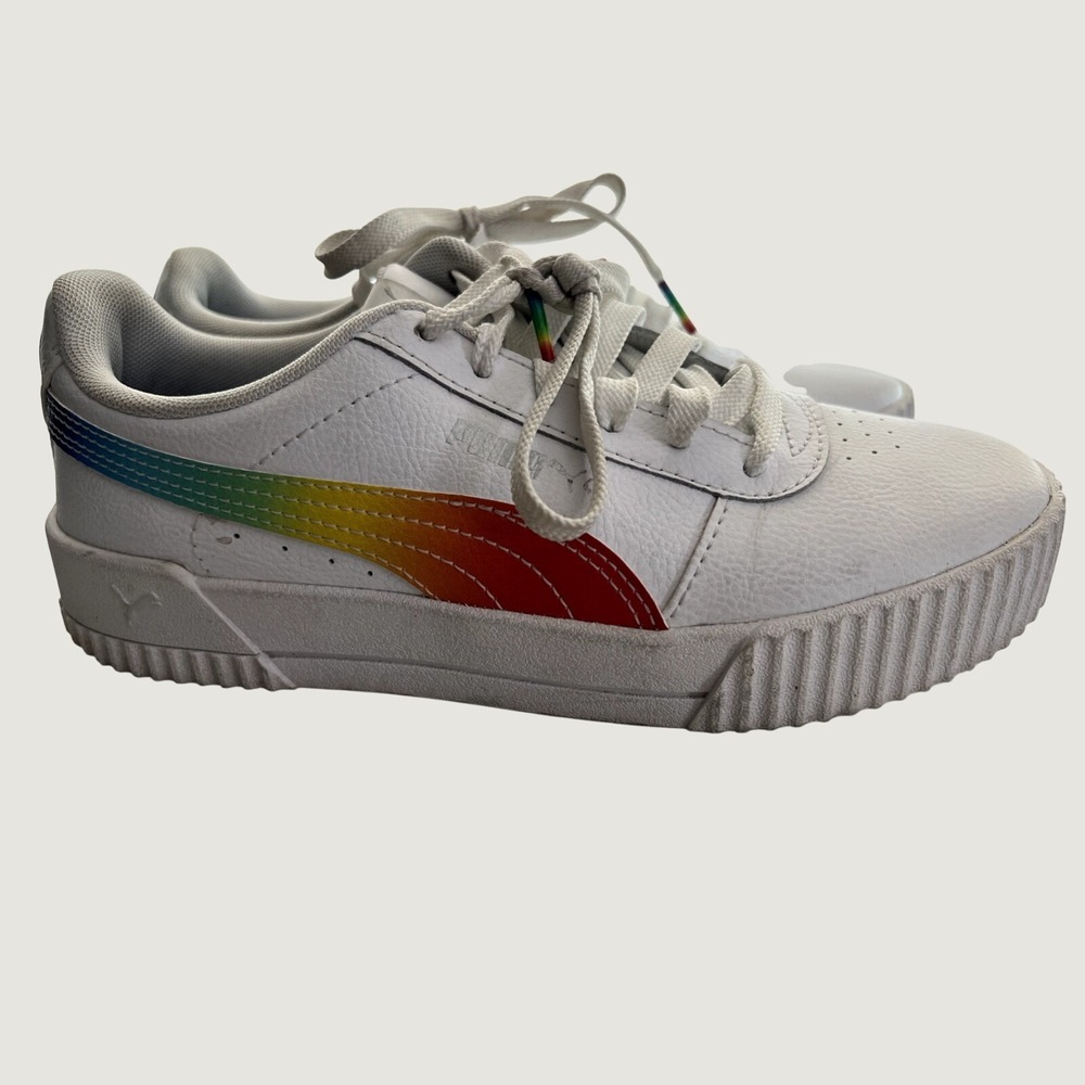 Puma Sneakers Womens 7 White Carina Rainbow 383256-01 Platform Low Top Shoes